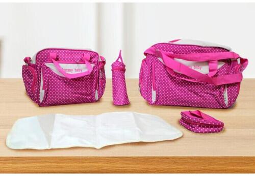 5pc Baby Bags Set Mummy Changing Nappy Diaper Tote Large & Small Bag Mat Bottle - Afbeelding 1 van 13