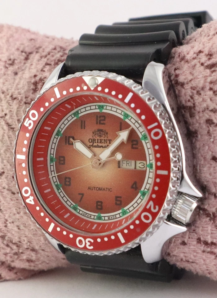 Reloj Pulsera Orient Diver Hombre Automático 21 Joyas Día/Fecha Todo Funcionando Banda Goma Foto 3 de 4