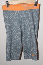 Womens Nike Pro Leggings Size Medium Stretch Crop Athletic Pants Gray Orange