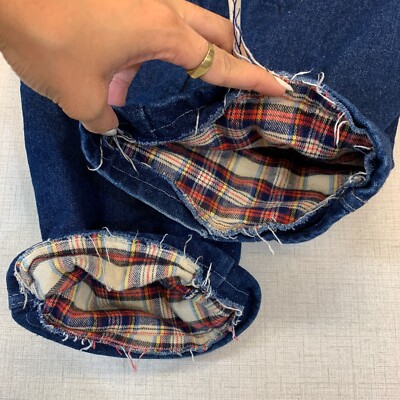 Rei Plaid Lined Jeans Mens 32 Blue Denim Straight Leg 5 Pocket Zip