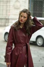 New Women Trench Coat Stylish Burgundy Handmade Genuine Leather Lambskin Soft