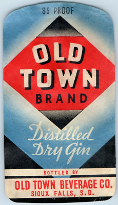 1920s-30s Old Town Distilled Dry Gin Sioux Falls, SD Label WL2