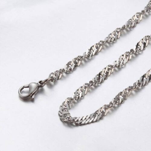 2.5 mm 10"-100" Silver Stainless Steel Twisted Singapore Necklace Chain Sb64 - Picture 1 of 1