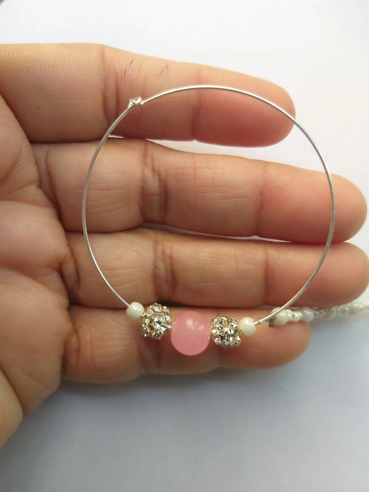 Anillo de nariz nupcial indio enchapado en plata con aro de cadena piercing Nath joyería rosa Foto 3 de 4