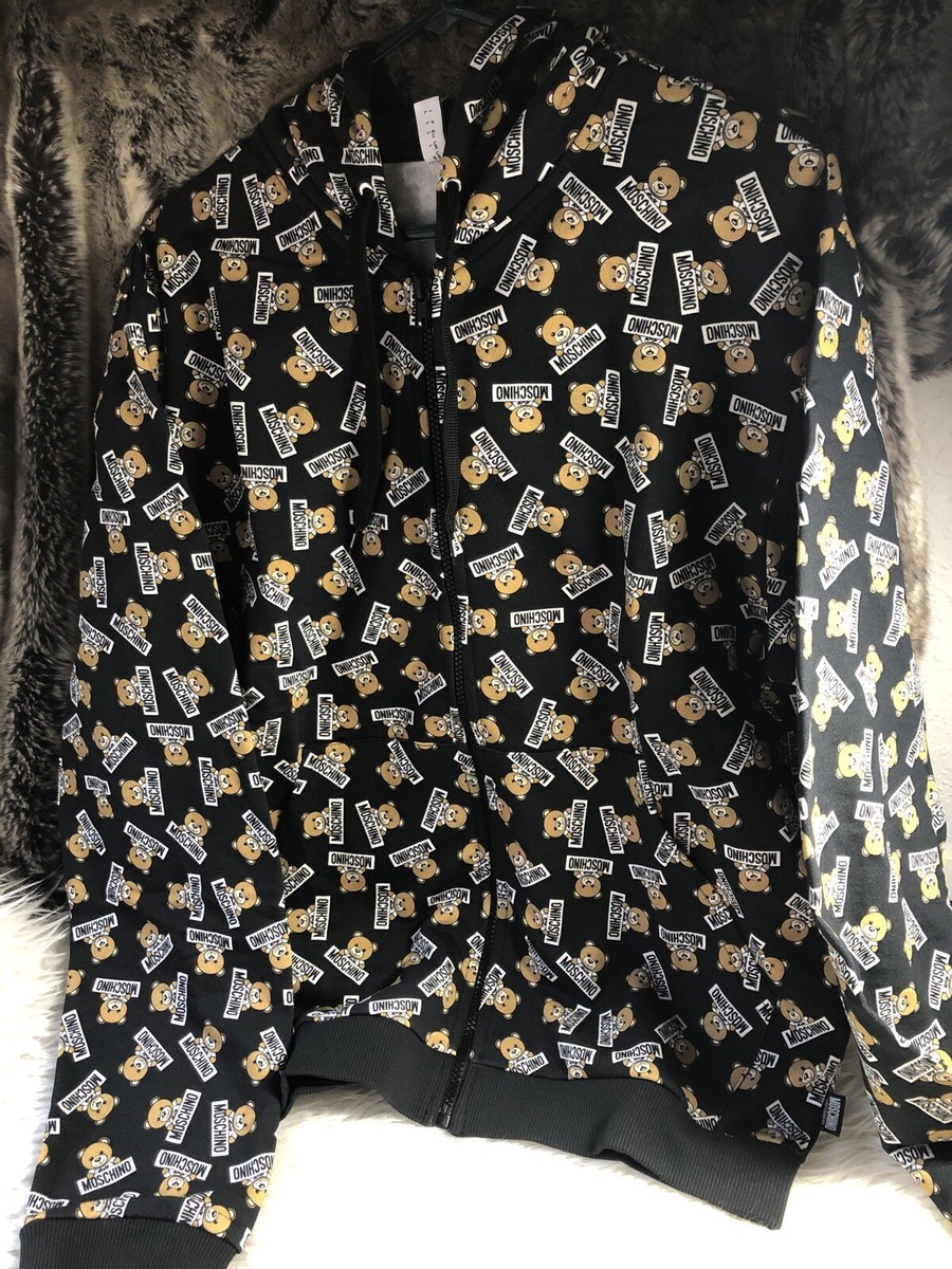 NWT Moschino Bear Unisex Sweat Jacket 100% Cotton In Black Size L 