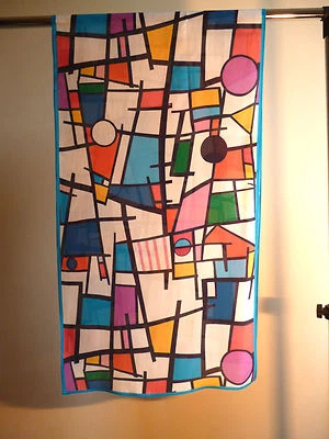 ELSA TUSTIN Crepe de China langer Seidentuch Druck von Mondrian geometrisch mehrfarbig NEU