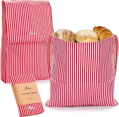 Li'l Things Eco-friendly Reusable Beeswax Bread Medium and Large, Stripey Red 