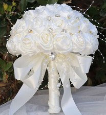 Bridal Wedding Bouquet Round Bling Brooch Bouquet Throw Toss Artificial Rose ...