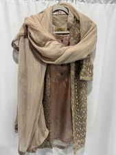 Zarsa 3-Piece Beige Gold Embroidered Party Wear Suit with Dupatta Size S