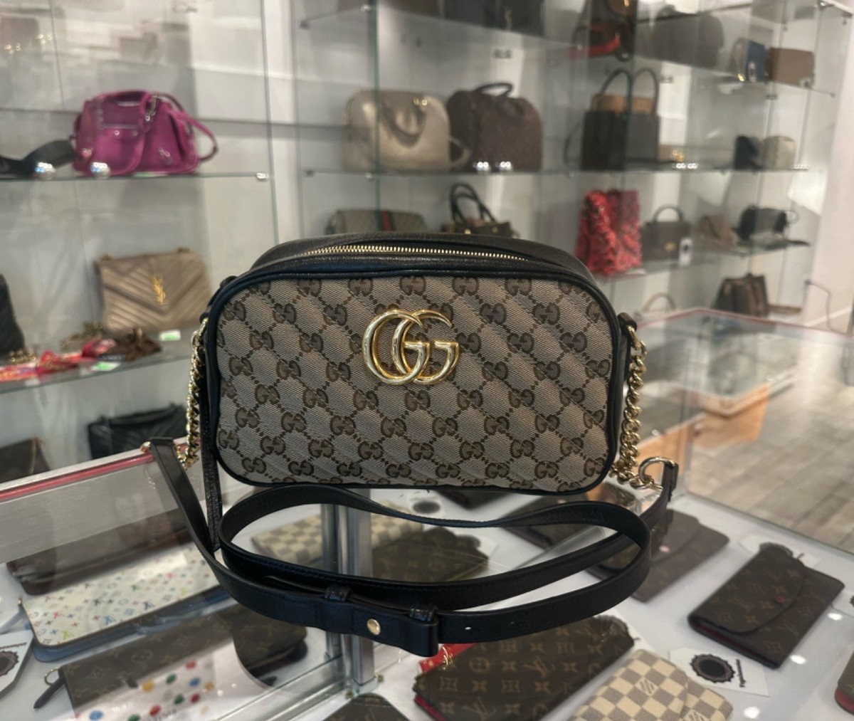 Gucci GG Marmont Diagonal/GG Crossbody Small Beige/Brown Canvas Gucci GG Marmont Diagonal/GG Crossbody Small Beige/Brown Canvas