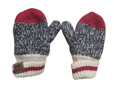 Roots Canada Baby Toddler Mittens Knit Gray Red Winter Outdoor Ski Sledding