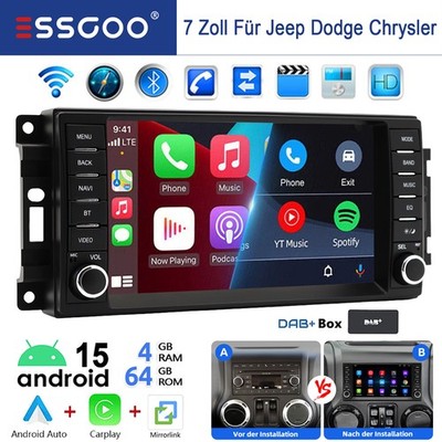 DAB+ 4+64G Carplay Autoradio Android 15 GPS Für Jeep Wrangler Dodge Chrysler 300