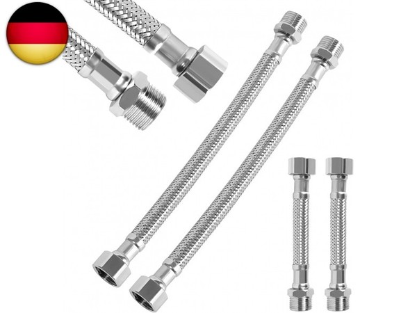 Flexschlauch 3/8, 4 StüCk 304 Edelstahl Flexschlauch Panzerschlauch 3/8 Zoll,-image