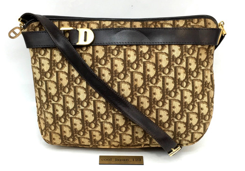 Christian Dior Vintage Trotter Canvas Leather Shoulder Bag Brown Authentic