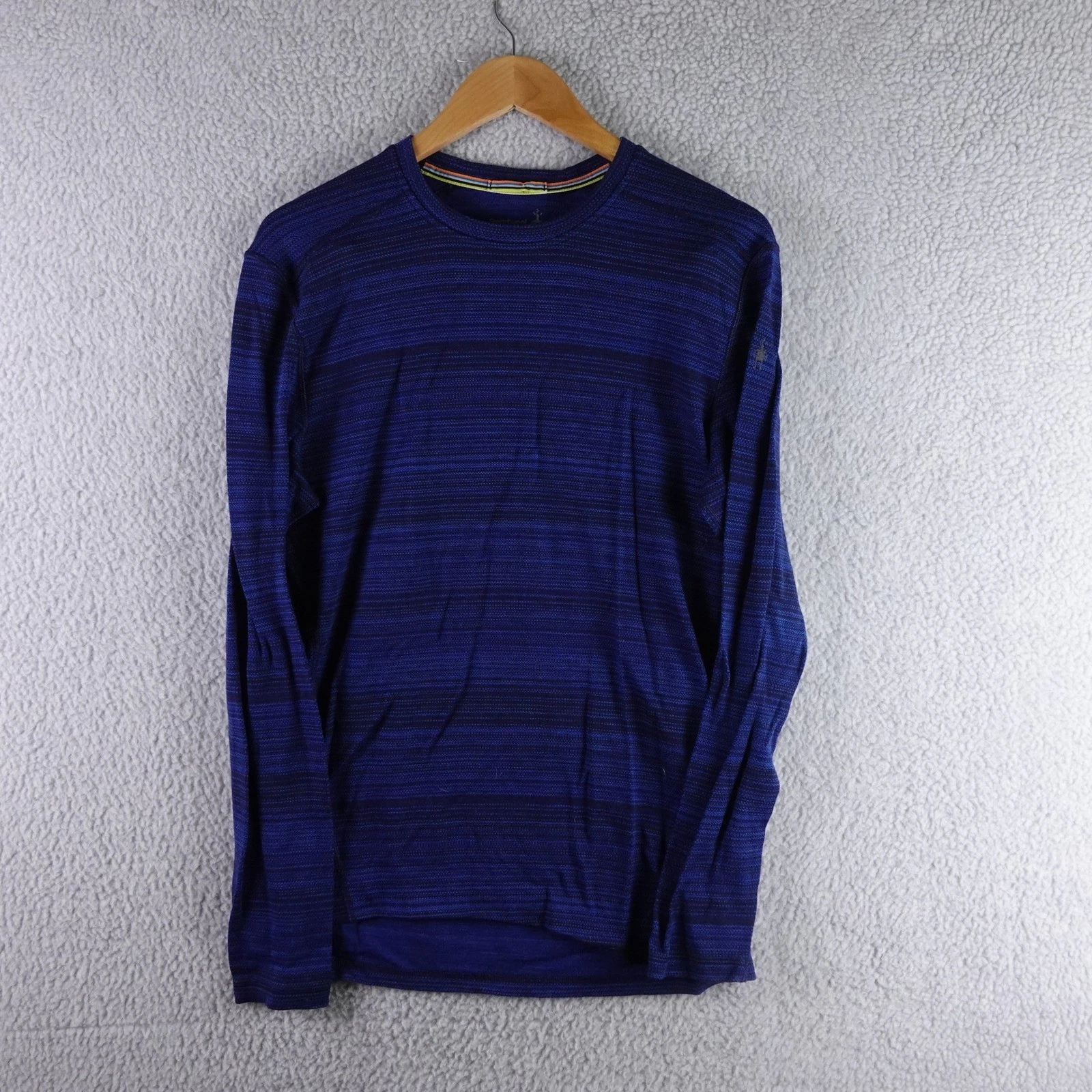 Smartwool Mens Blue Space Dye 100% Merino Wool Long Sleeve Base Layer Top L