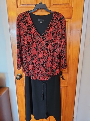 Connected Apparel Women Fit & Flare Dress Black & Red Stretchable Size 20W NWT 