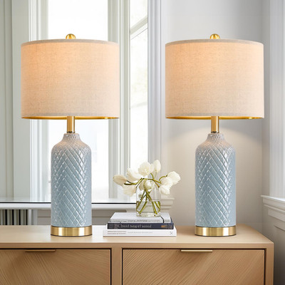 24.25'' Modern Ceramic Blue Table Lamps Set of 2 for Living Room Bedroom Bedside 
