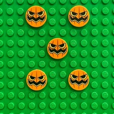 LEGO Pumpkin Jack O' Lantern Pattern Tiles Round 2x2 (Lot of 5) : 14769pb077