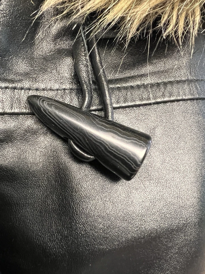 Abrigo vintage de cuero de cordero suave para mujer con adornos de piel sintética XL grunge gótico Foto 4 de 4