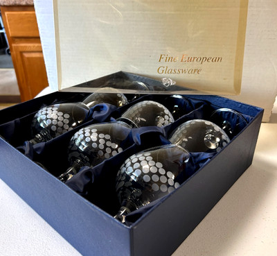 Vintage Fine European Brandy Liqueur Bourbon Sniffers, Dot Pattern Glasses Set
