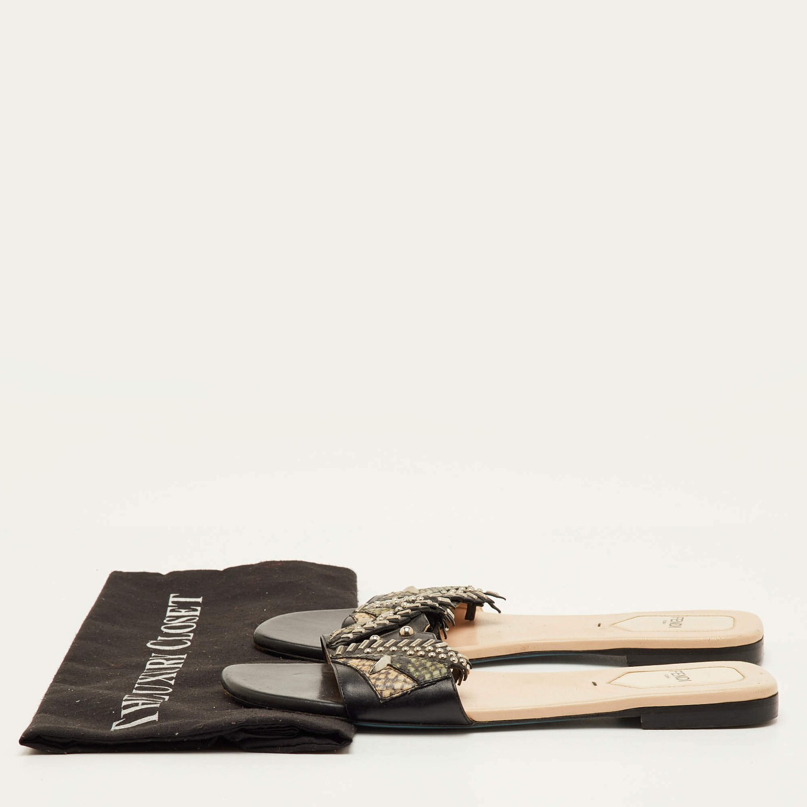 Fendi Size 38 Black Leather and Python Embossed S… - image 9