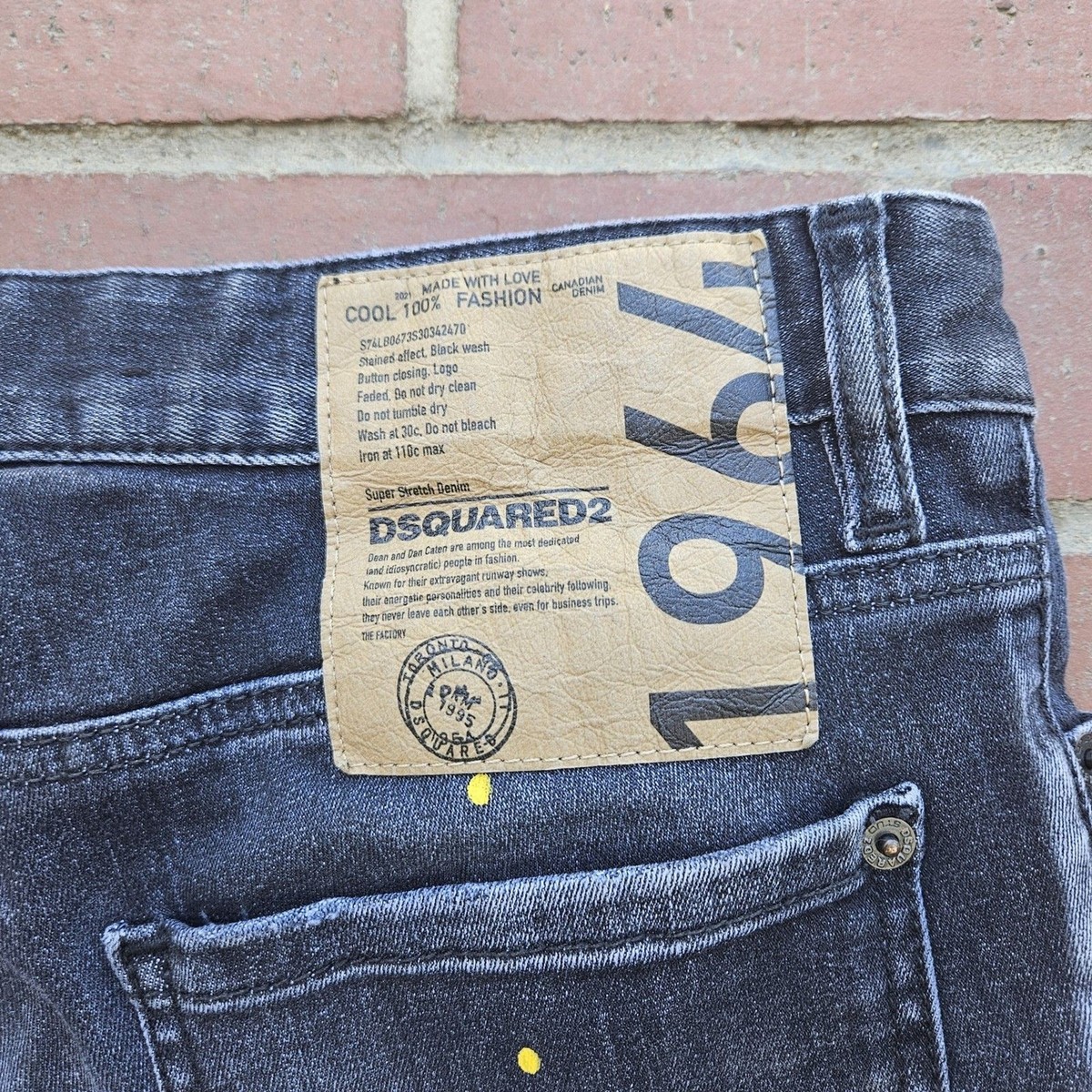 Dsquared2 Jeans Mens 46 Black Distressed Paint Splatter Tapered