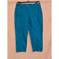 Chicos Womens Capri 00 Maui Blue Summer Cool Cotton Utility Crop Pants NEW