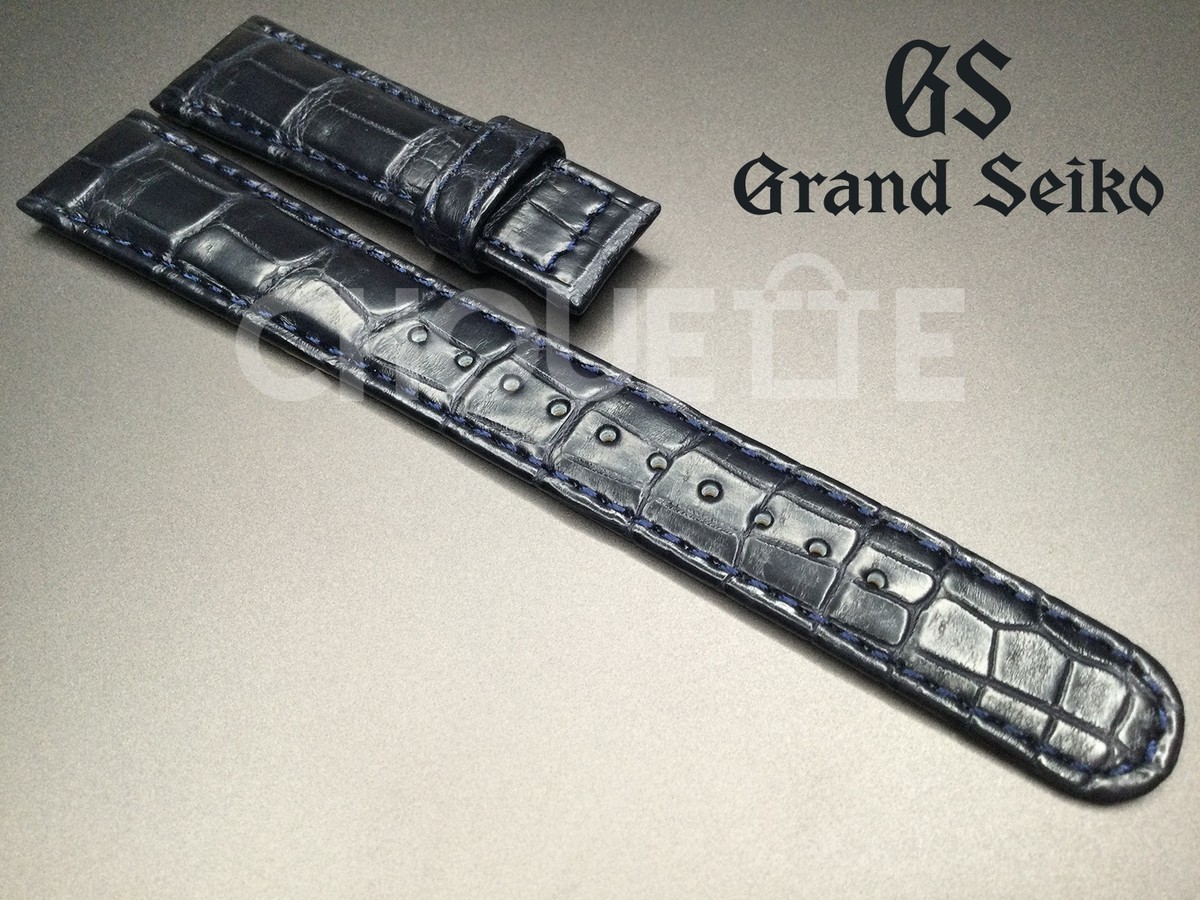 OEM Grand Seiko SBGA407, 9R65-0DJ0 19mm Dark Blue Crocodile