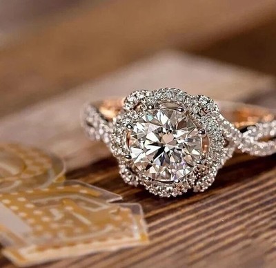 2.50Ct Round Cut Lab Created Diamond 14K White Gold Plated Halo Engagement Ring