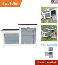 Weatherproof Rabbit Hideout with Hinged Roof, Stylish Gray Finish - Small Pets