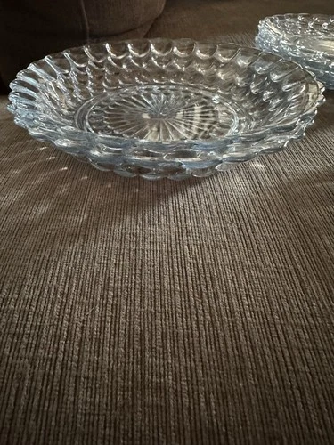 (2) Vintage 7.75” Anchor Hocking Clear Bubble Depression Glass Serving Bowl