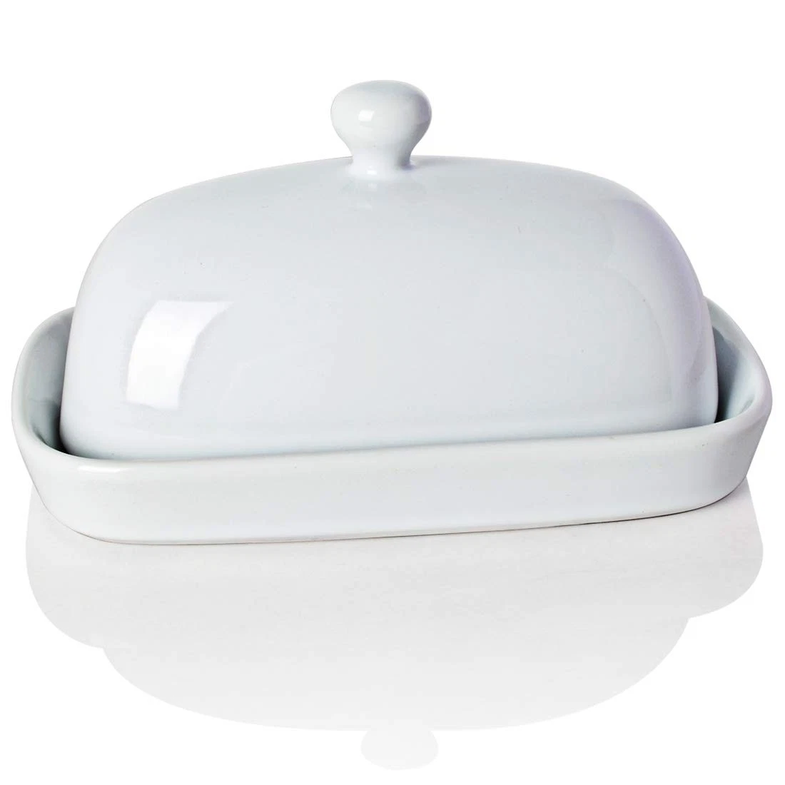 Sweejar Ceramic Butter Dish with Lid for Countertop,Porcelain M, White