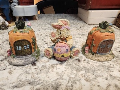 3 Vntg Limited Edition Hermitage Pottery Carrot Top Bunny Rabbit Houses &  Bunny