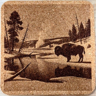 Majestic Yellowstone National Park - Set of 4 Laser Engraved Cork Coasters