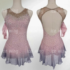 Ice Figure Skating Dress Elasticity Competition Skating Jeweled pink dyeing