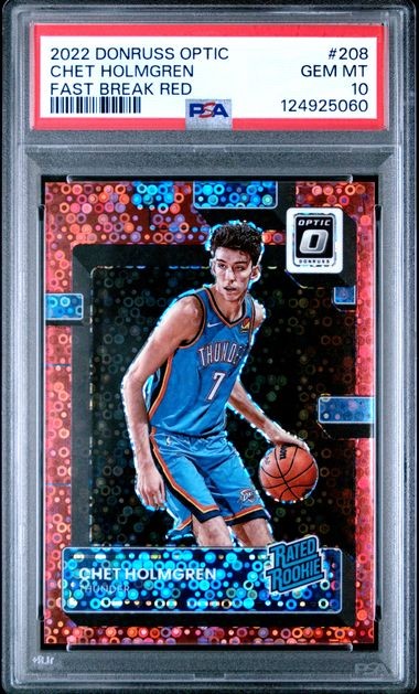 2022 PANINI DONRUSS OPTIC #208 CHET HOLMGREN FAST BREAK RED /75 PSA 10