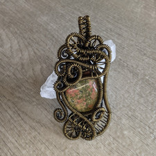 Wire Wrapped Rectangle Charm Pendant Bronze T...