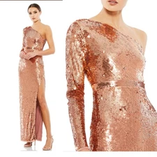 Mac Duggal 10788 Copper 4 Sequin One Sleeve Column Evening Dress Gown Formal 