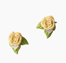 Authentic Prada Enamelled Metal Earrings Pierced Rose Jewels Soleil Yellow SAVE