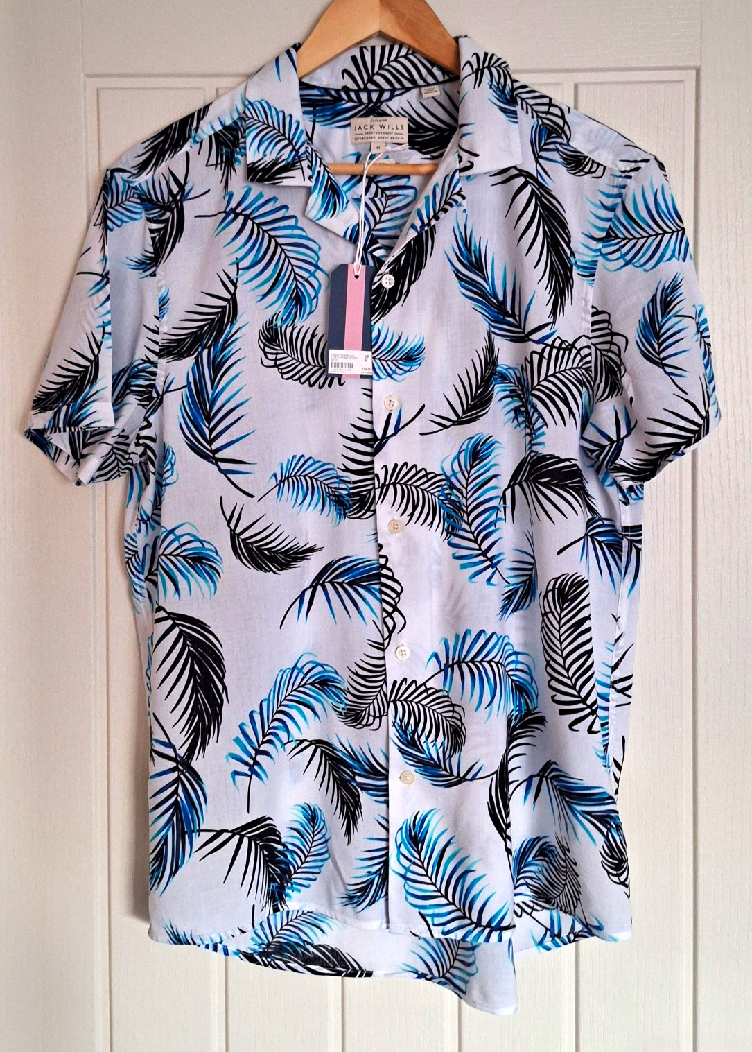 Jack Wills Aberforth Tropical Leaf Print Cotton Woven Button-Up Shirt M RRP £54.