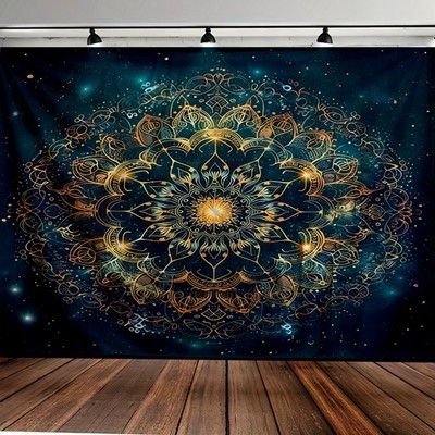 2D Flat, 1pc Vintage Farmhouse Mandala tapestry Golden Floral Patterns Cosmic De