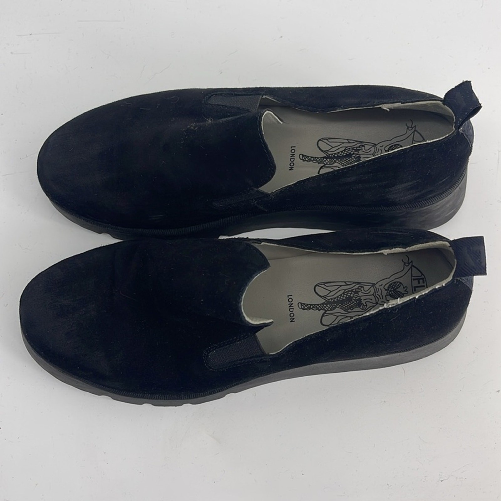 SAOLA Scarpe mocassino Fly London Pece scamosciate plateau zeppa suola alette taglia 39