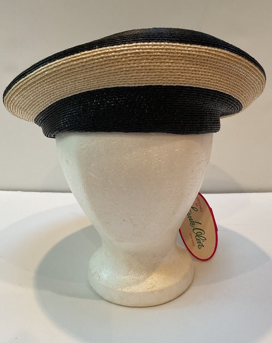 Frank Olive Hat of New York Vintage Straw Hat Vintage 60s Frank Olive Black Milan Straw Hat Size 7  main image 3