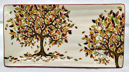 PIER 1 / ONE IMPORTS - Autumn Tree 15" x 8" Serving Tray / Platter - Fall Leaves