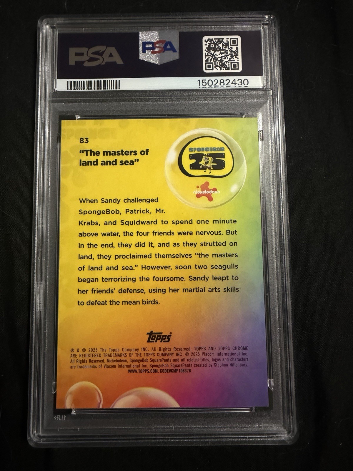 2025 Topps SpongeBob 25th Anniversary Sapphire Masters of Land/Sea Gold/50 PSA 9 view 2