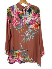 Soft Surroundings tunic top size medium womens tropical Floral Brown new