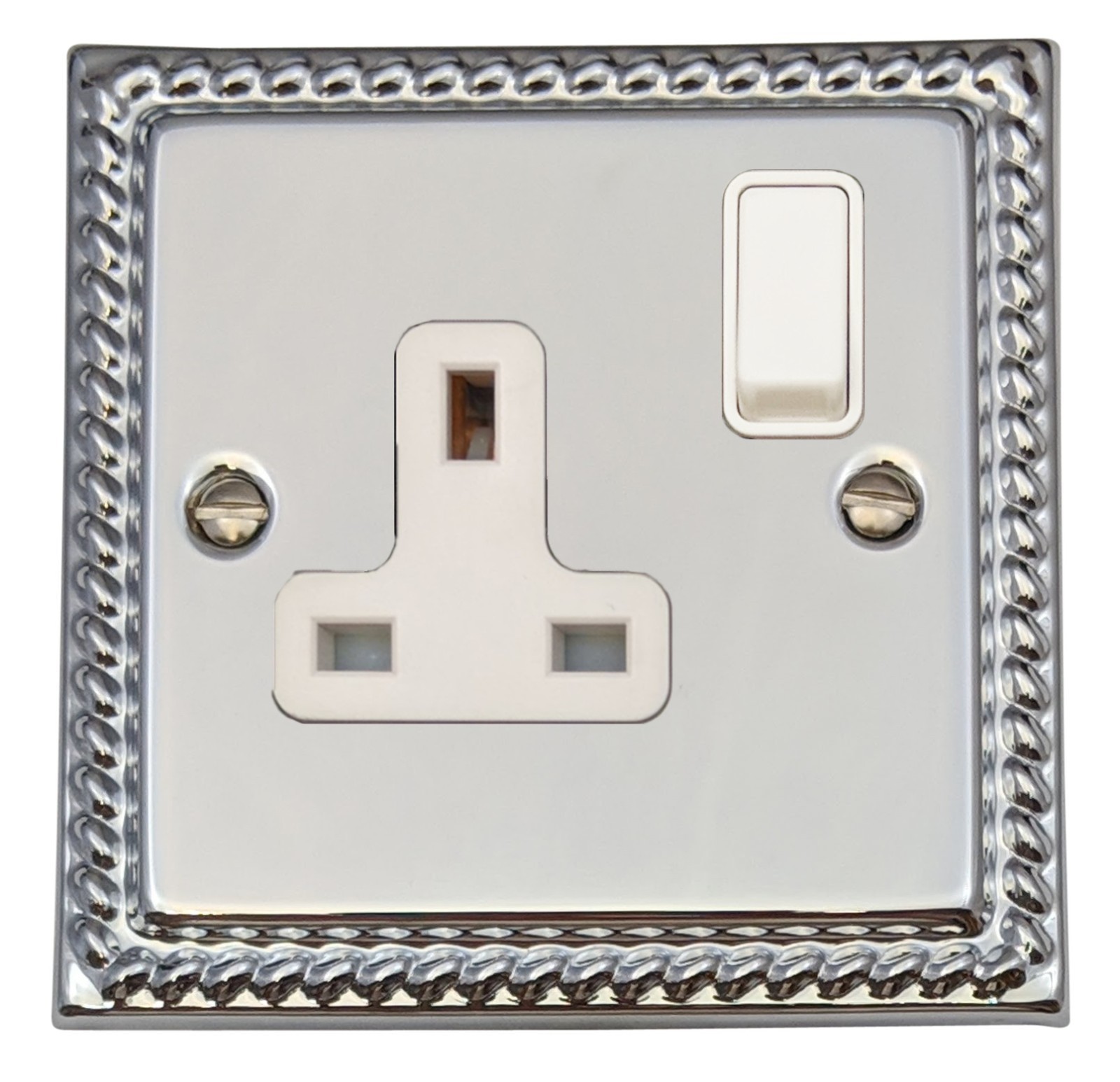 G&H MC9W Monarch Roped Polished Chrome 1 Gang Single 13A Switched Plug Socket