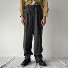 1940s Vintage Men's Swiss 'PKZ' Gray Striped Wool Suspender Trousers
