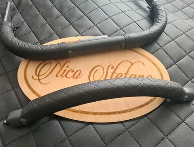 HANDMADE Uppababy Vista 2015+ custom faux leather handle bar covers set quilted black