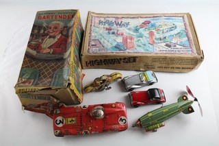 Tin Plate Toys Vintage Collectables Job Lot Inc Boxed Bartender Highway Set Cars